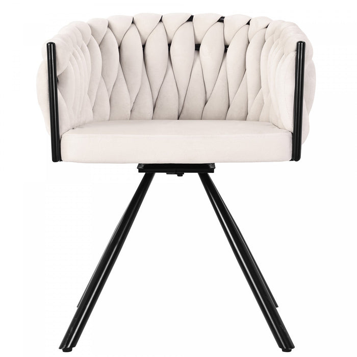 Amelia Velvet Swivel Dining Chairs with Tufted Upholstered and Metal Legs Set of 6, Beige  