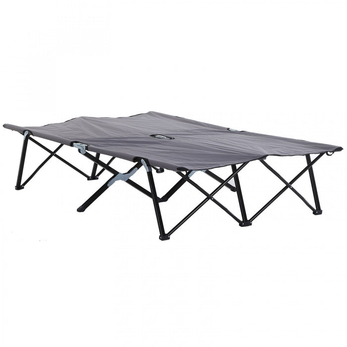 Outsunny 76" Two Person Folding Camping Cot With Carrying Bag, Grey