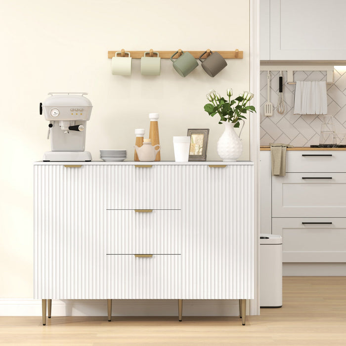 HOMCOM Sideboard Buffet Cabine w/ 3 Drawers and Adjustable Shelves, White