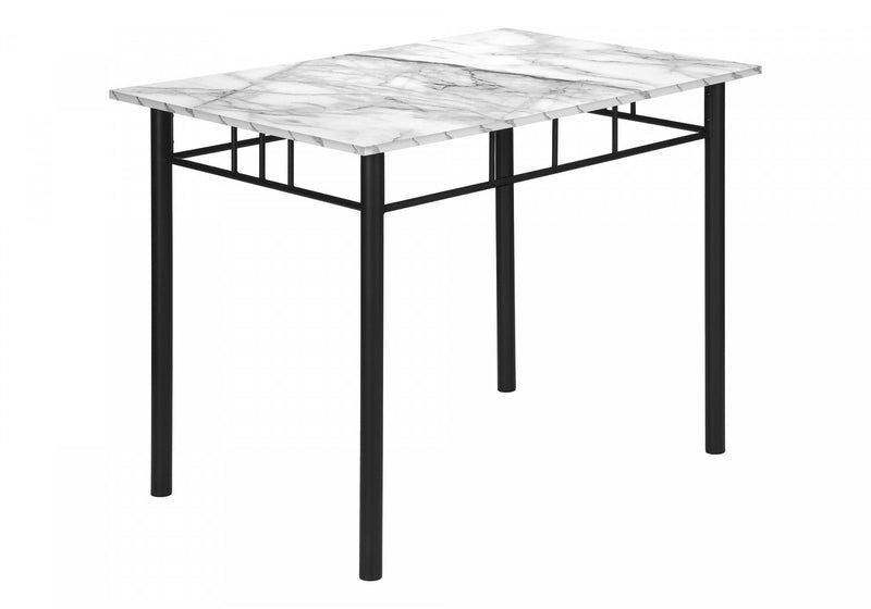 Dining Table 5-Piece Set Small Rectangular Kitchen White Marble-Look Laminate Black Metal Contemporary Modern