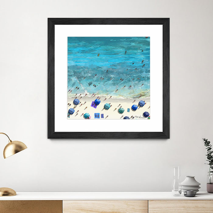 \"Hot Summer Beach\" Matted and Framed Black 30x30 Wall Art