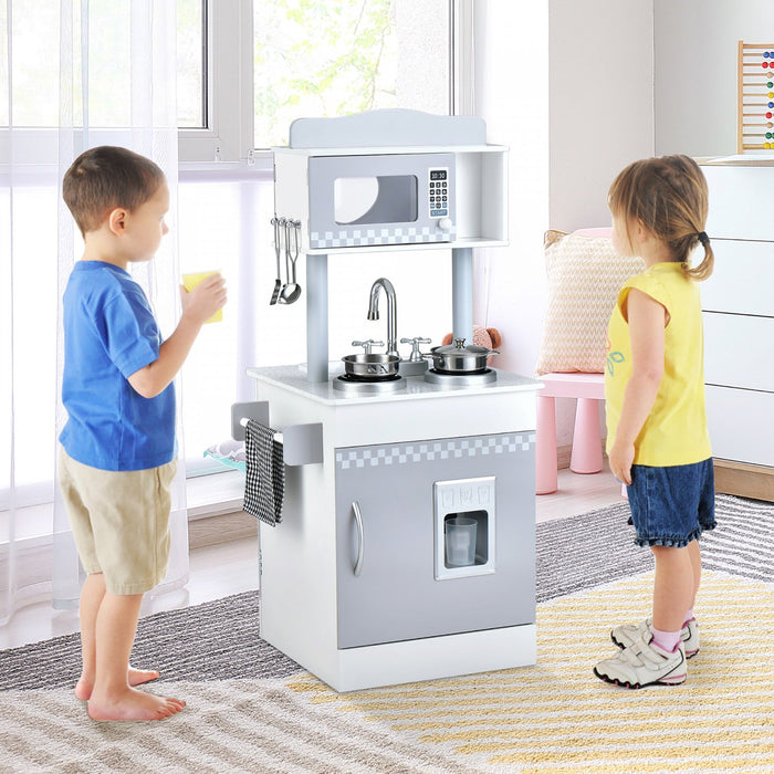 Costway Kids Kitchen Playset Pretend Wooden Play Kitchen With Icedispenser&stovefor Toddler