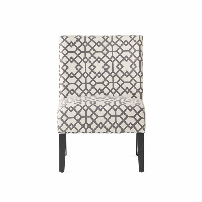 Oliver Linen-look Fabric Accent Chair Set Of 2 With Rubberwood Legs,Grey and Ivory 