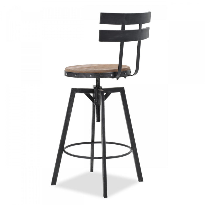 Denise Bar Stool With Swivel & Adjustable Wood Seat, Metal Frame - Antique Black 