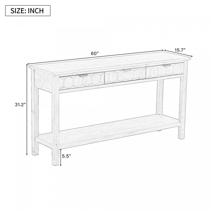 Oliver 60'' Fir Veneer Entryway Table with Honeycomb Design and Drawers, Navy Blue Sofa Table  