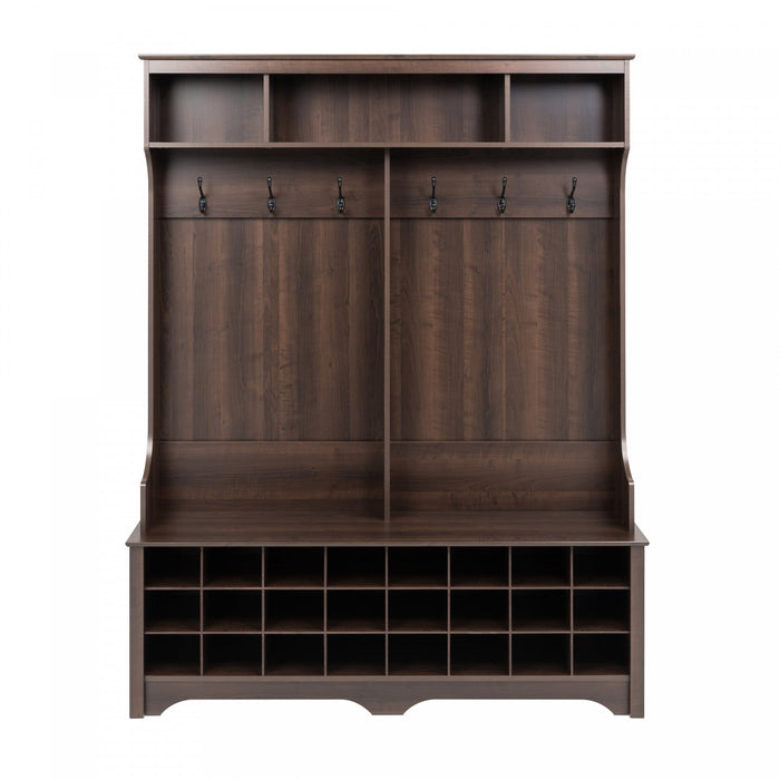 Hall Tree with 24 Shoe Cubbies - Espresso