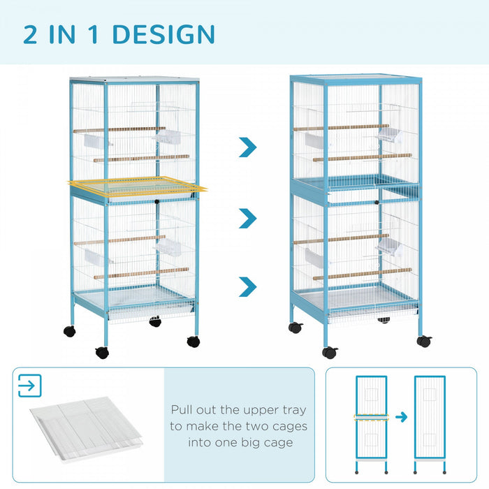 Pawhut 55.1\" 2 In 1 Bird Cage Aviary Parakeet House For Finches, Budgies With Wheels, Slide-out Tray