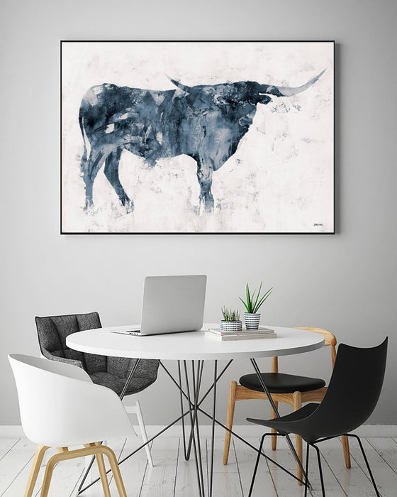 \"Longhorn V2\" Canvas Framed Black 36x24 Wall Art