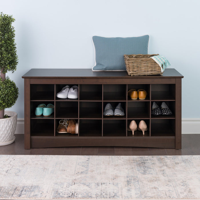 Eighteen Pair Shoe Storage Cubby Bench - Espresso