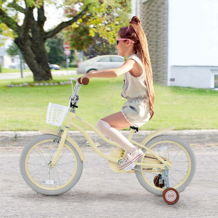 Prorider 18" Kids Bike Toddler Bicycle With Training Wheel Kickstand For 4-8 Years Beige