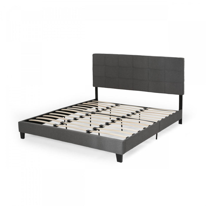Lucia Upholstered Platform Bed Frame With Tufted Waffle Stitching,king Size,charcoal King Bed 