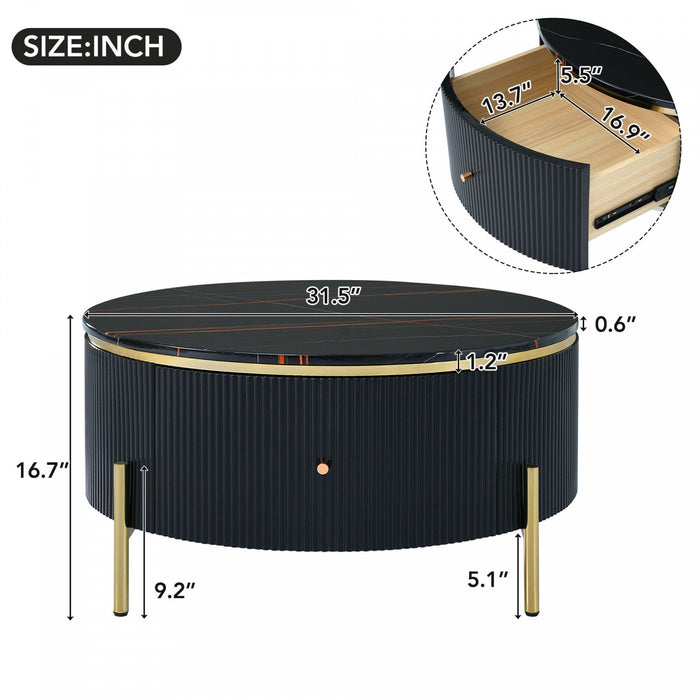 Nelson 31.5\" Modern Round Coffee Table With 2 Storage Drawers - Black 