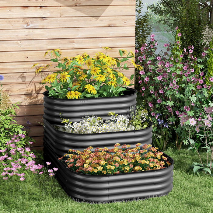 Outsunny 3-tier Raised Garden Bed Kit, 5.2x3.6x2.7ft Outdoor Galvanized Planter Box With Safety Edgi