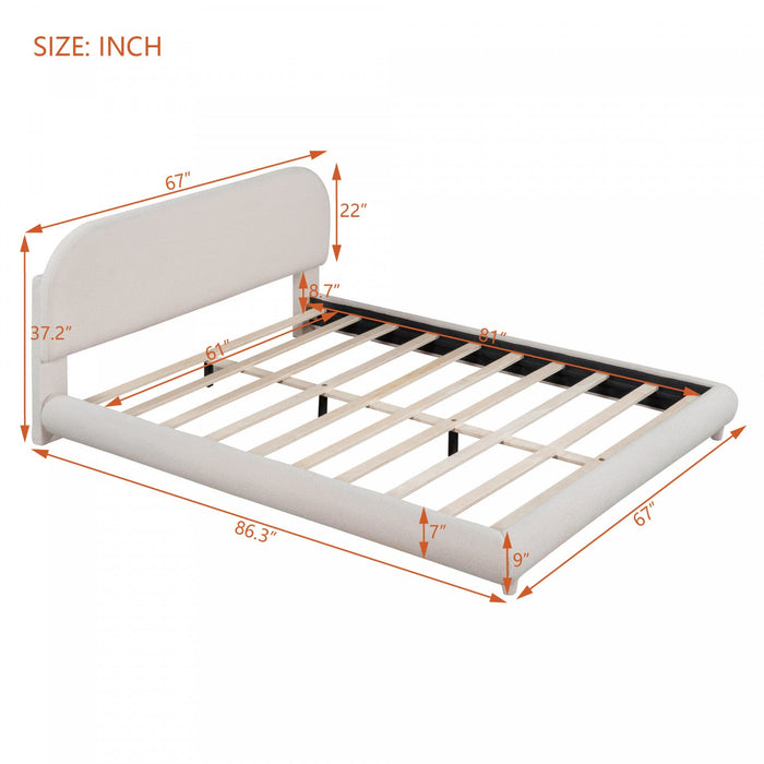 Sophie Teddy Fleece Upholstered Platform Bed with Soft Fabric and Sturdy Frame,Queen Size,Beige Queen Bed  