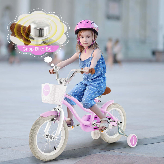 Costway 14" Kid's Bike With Removable Training Wheels & Basket For 3-5 Years Old Purple