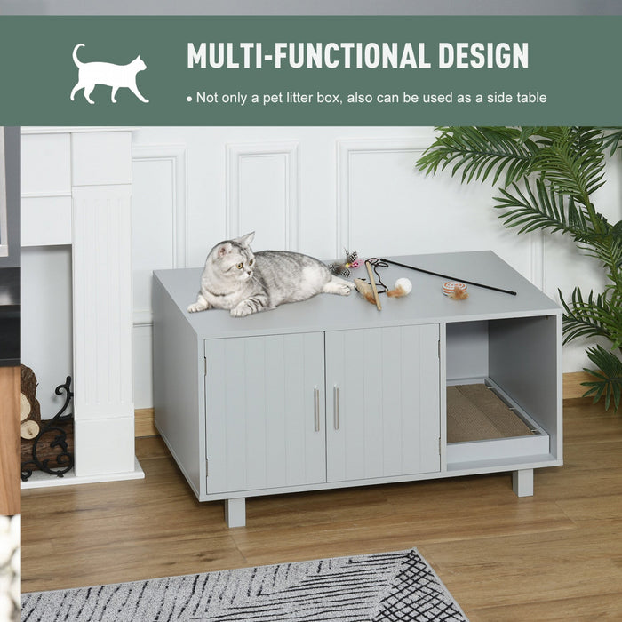 Pawhut Wooden Cat Washroom Pet Litter Box Enclosure Kitten House Nightstand End Table With Scratcher