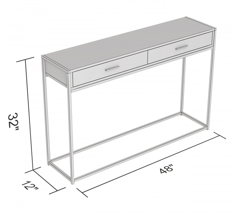48” Modern Console Table With 2 Drawers - Dark Grey Wood With Black Metal 