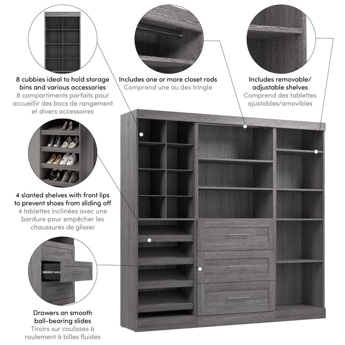 Bestar Pur 86 W Closet Organizer System - Bark Grey