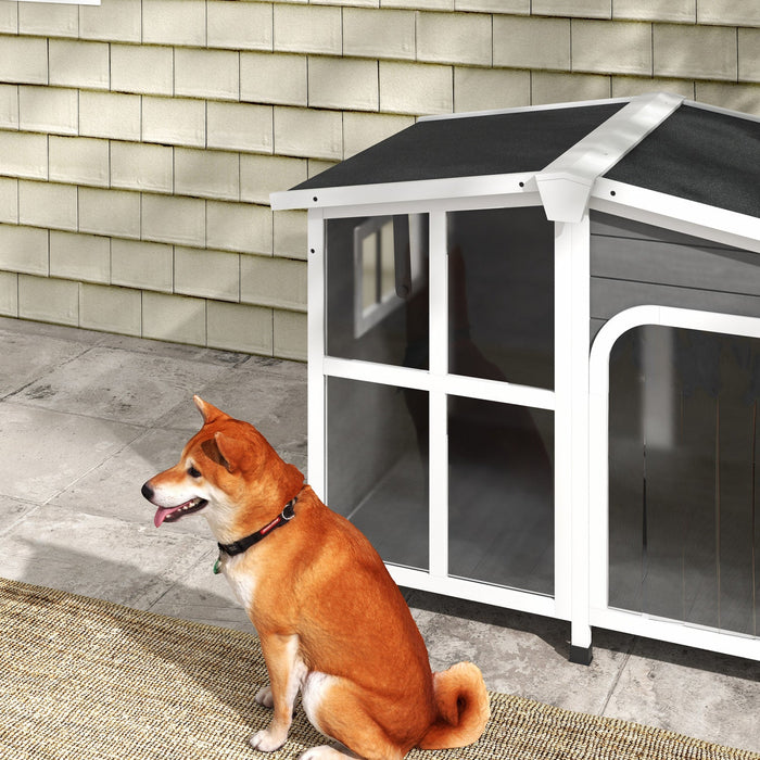 Pawhut Wooden Dog House Outdoor With Removable Bottom, Cabin Style Raised Pet Kennel, With Openable 
