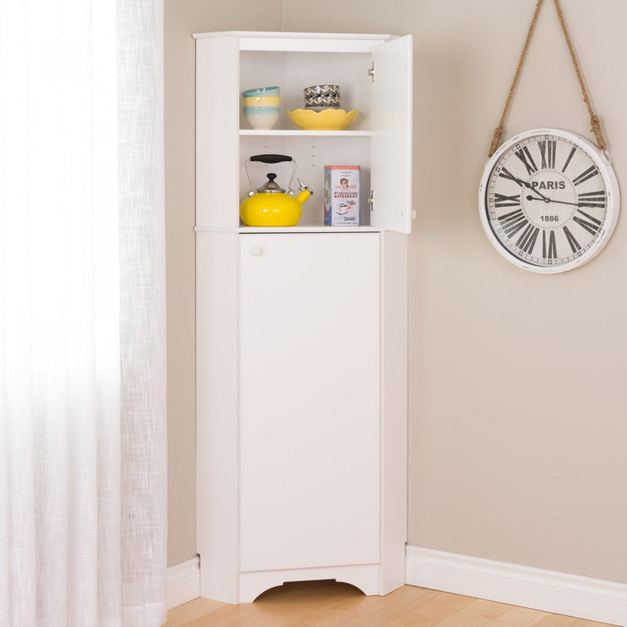 Elite Tall 2-Door Corner Storage Cabinet - White