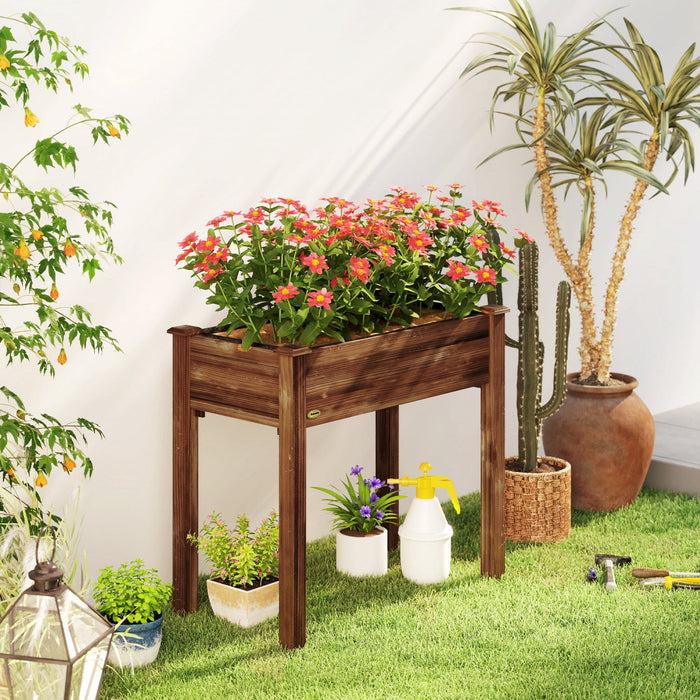 Outsunny 34"x18"x30" Elevated Planter Box, Wooden Patio Raised Garden Bed