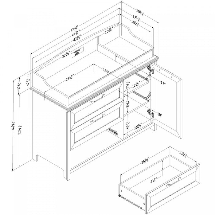 Daisie Changing Table With Removable Rim - Pure White  