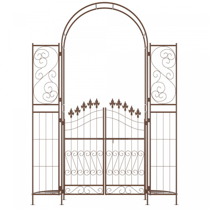Outsunny 7ft Garden Gate Arbor Wedding Arch With Doors Plant Shelves, Brown