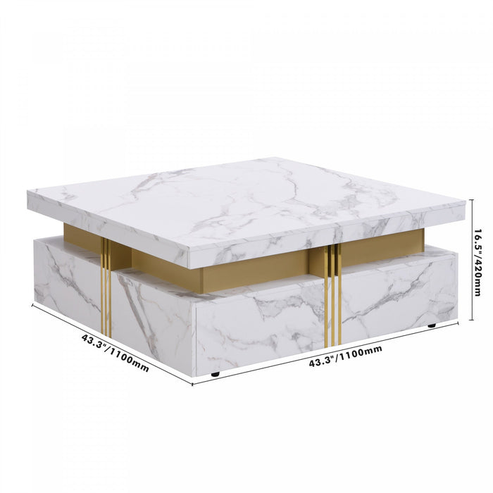 Marcia 43.3\" Square Engineered Wood Coffee Table With Storage Drawers - White 
