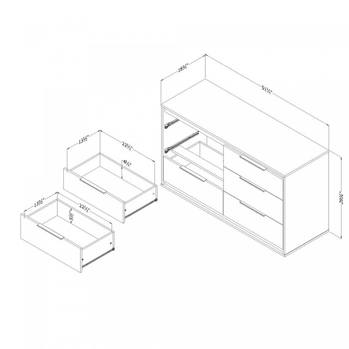 Hourra 6-Drawer Dresser - Soft Elm White