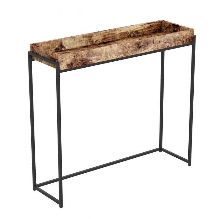 40” Modern Console Table With Sunkey Tray - Brown Reclaimed Wood With Black Metal 
