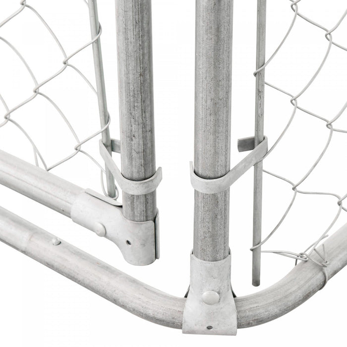 Pawhut Dog Kennel Outdoor Run Fence With Roof, Steel Lock, Mesh Sidewalls For Backyard & Patio, 9.8'