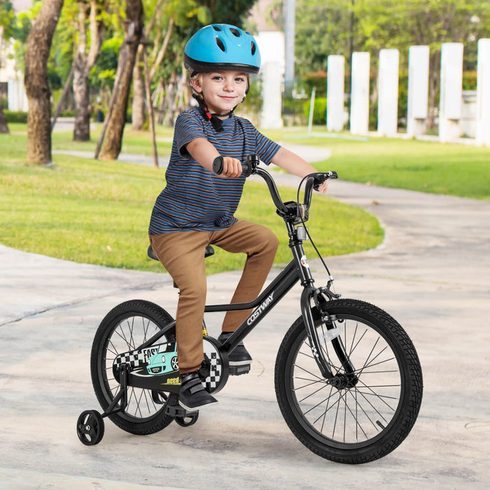 Costway 18" Kids Training Bike With Removable Training Wheels Pneumatic Tires Black