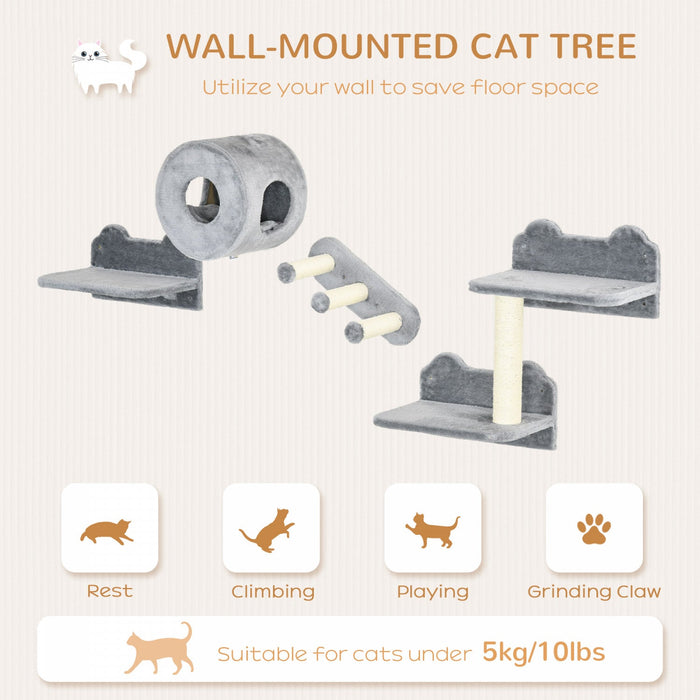 Pawhut 4 Pcs Cat Wall Shelves, Pet Wall-mounted Climbing Shelf Set, Kitten Activity Centre With Cond
