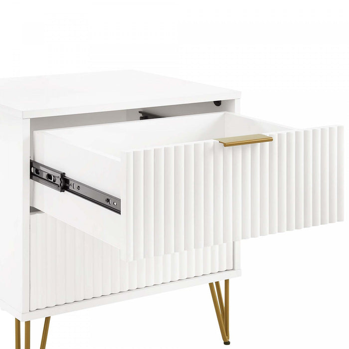 Dumbo Modern 20\" Fluted Nightstand in White (2-Drawer) - Set of 2 