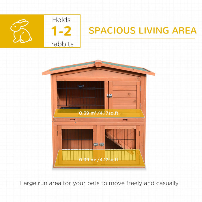 Pawhut 2 Tier Rabbit Hutch Guinea Pig Hutch Ferret Cage With Ramp Slide Out Tray For Indoor Outdoor 