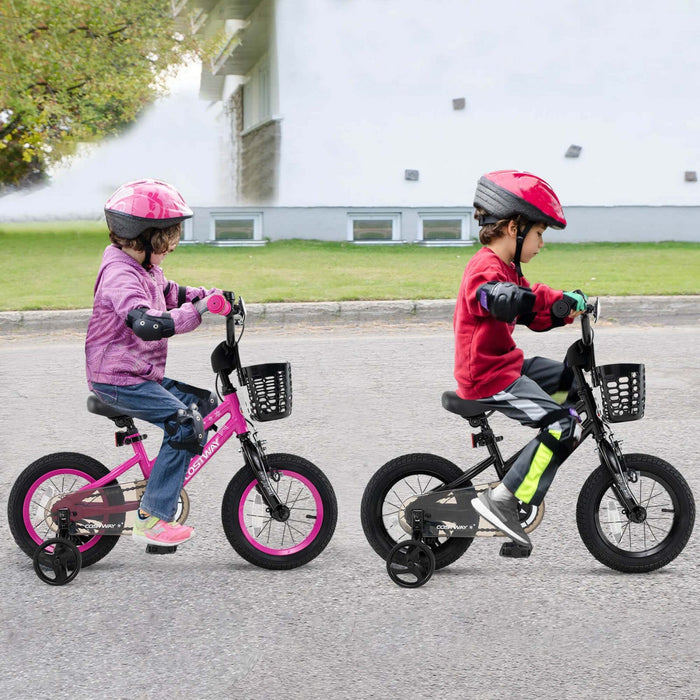 Costway 12" Kid's Bike With Training Wheels Adjustable Handlebar & Seat Handbrake Black