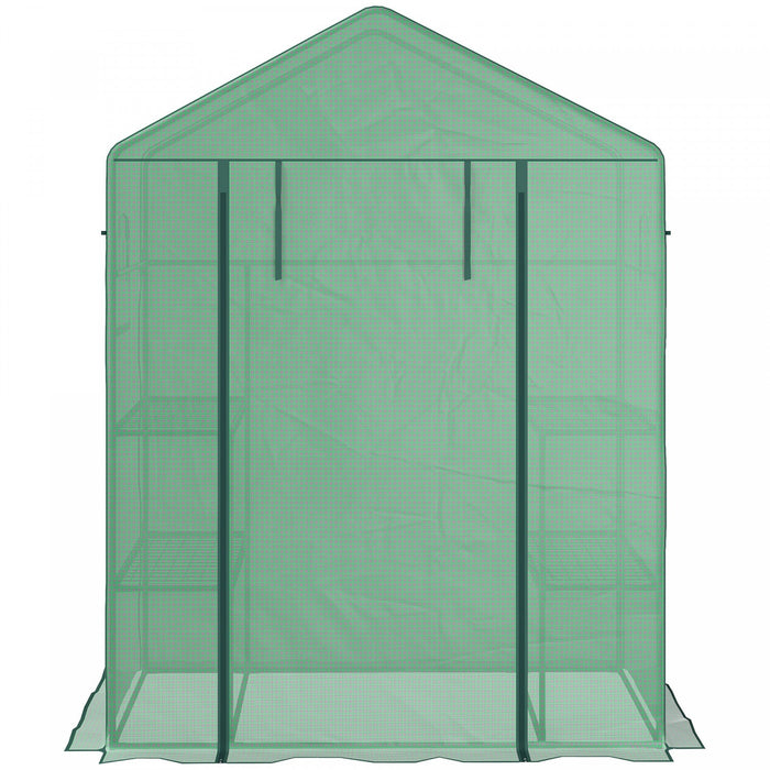 Outsunny Walk-in Mini Greenhouse With Mesh Door & Windows, Portable Garden Green House With 3 Tier S