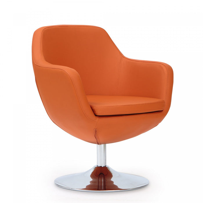Caisson Modern Upholstered Swivel Lounge Chair in Orange - Set of 2 