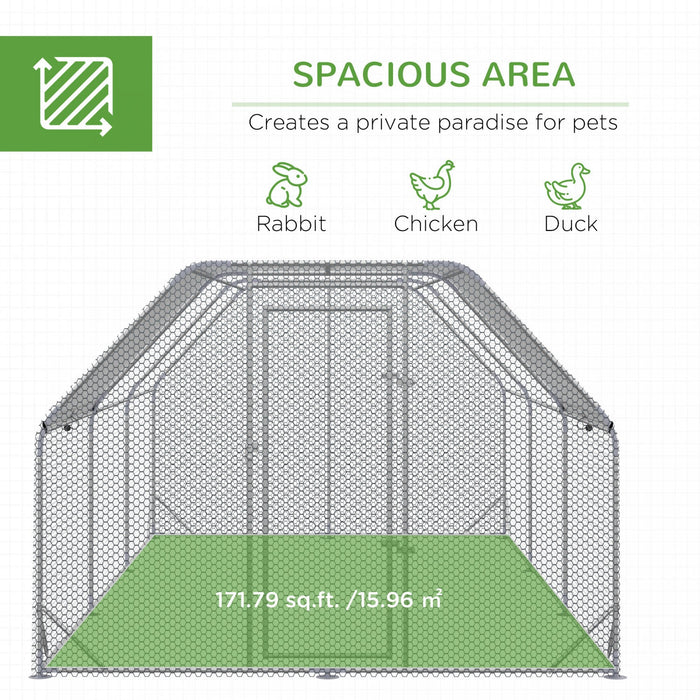 Pawhut Metal Chicken Coop For 15-18 Chickens, Walk In Chicken Run Outdoor With Cover For Backyard Fa