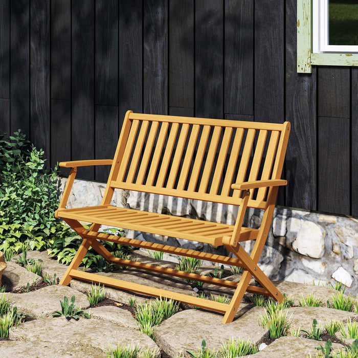 Outsunny Outdoor Bench, 46.5" Foldable Acacia Wood Loveseat, Teak