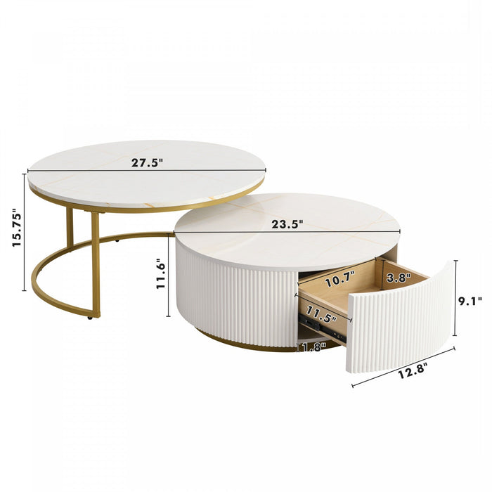 Sophia 27.6\" Modern Nesting Coffee Table With Storage Drawer - White 