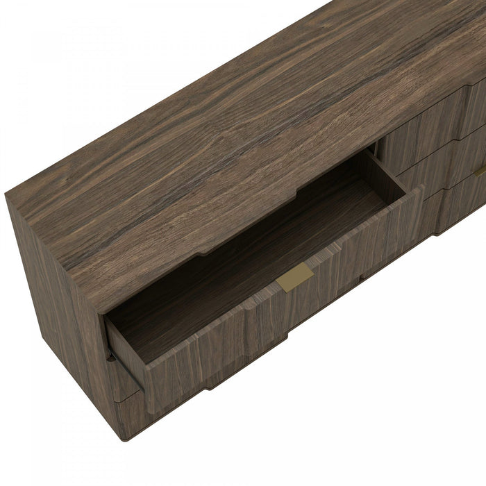 Clive Mid-Century Modern 72\" Dresser in Walnut Brown and Gold (6-Drawer) 