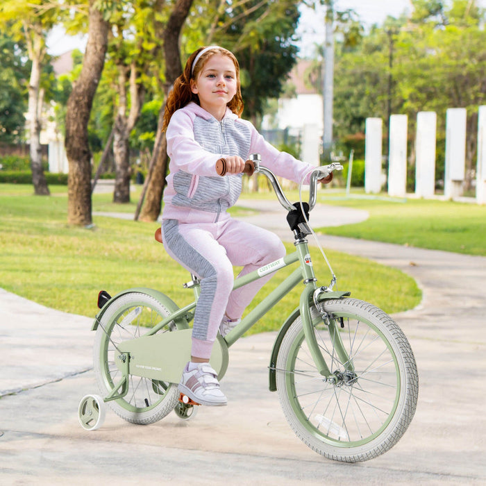 Costway 18" Kids Bike With Adjustable Saddle Handlebar Removable Training Wheels Handbrake Green
