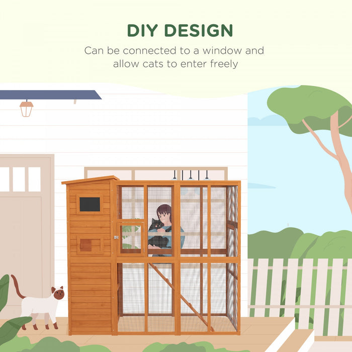 Pawhut Large Catio Outdoor Cat Enclosure Weatherproof Cat House With Cat Condo, Indoor Wooden Cat Ca