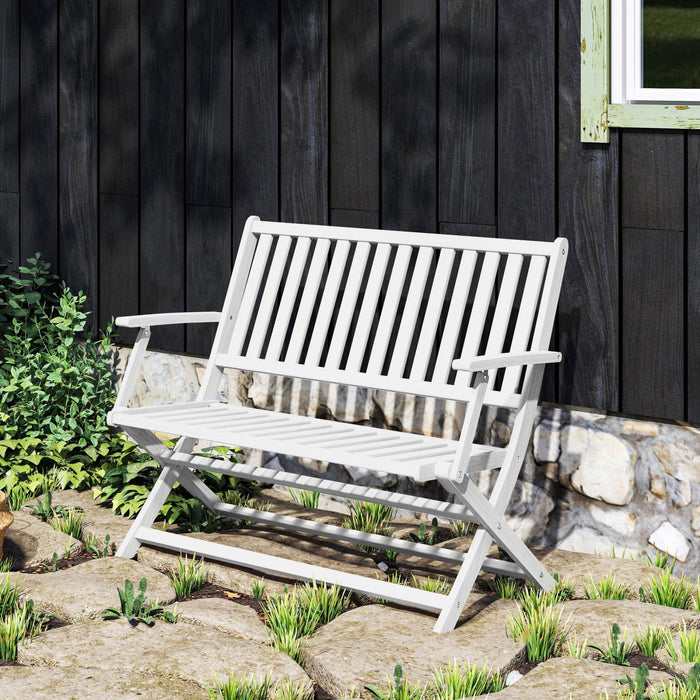 Outsunny Outdoor Bench, 46.5" Foldable Acacia Wood Loveseat, White