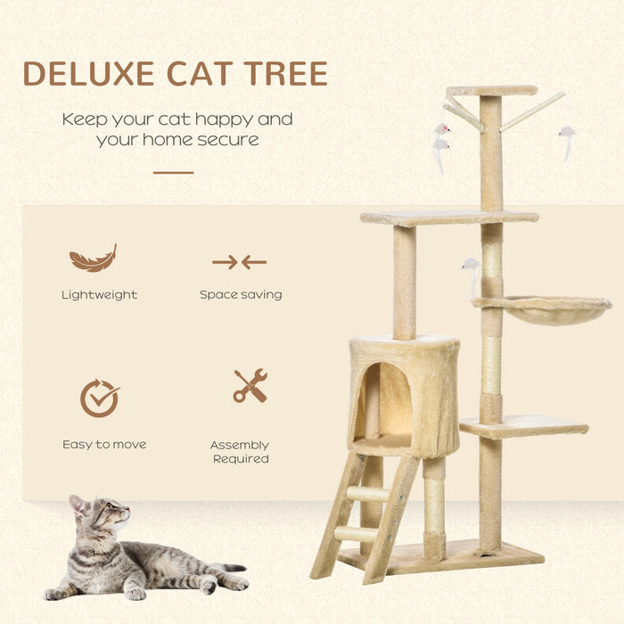 Pawhut 52\" Multi-level Cat Tree Kitten Playhouse Kitty Activity Center Scratching Post Rest Condo Wi