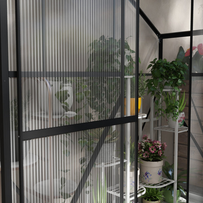 Outsunny 6' X 2.5' Polycarbonate Greenhouse, Walk-in Green House With Sliding Door, 5-level Roof Ven