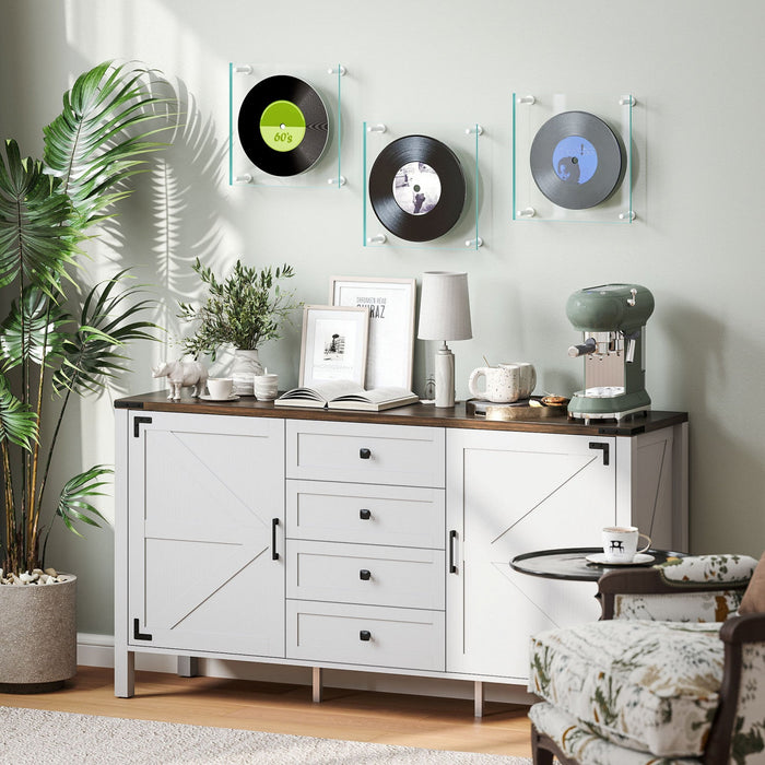 HOMCOM 59" Farmhouse Sideboard Buffet Cabinet with 2 Barn Doors, White