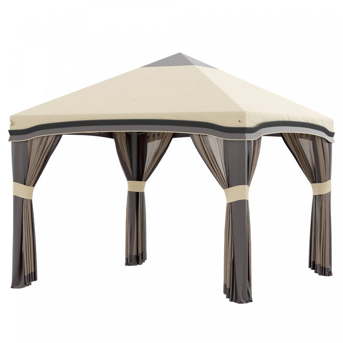 Outsunny 10' X 10' Pop Up Canopy Foldable Party Tent With Nettings, Beige