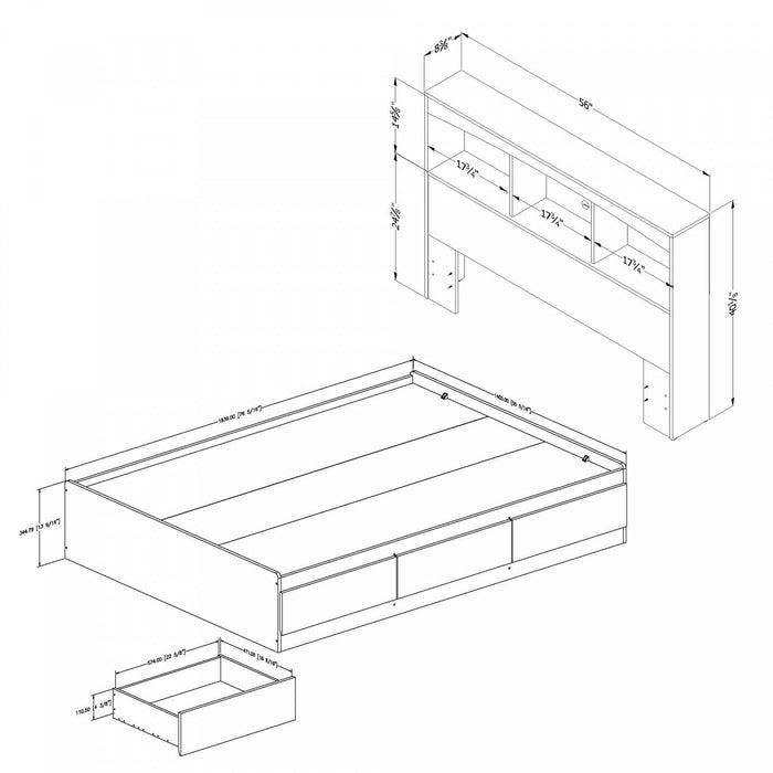 Step One Mates Bed And Bookcase Headboard Set - Pure White 